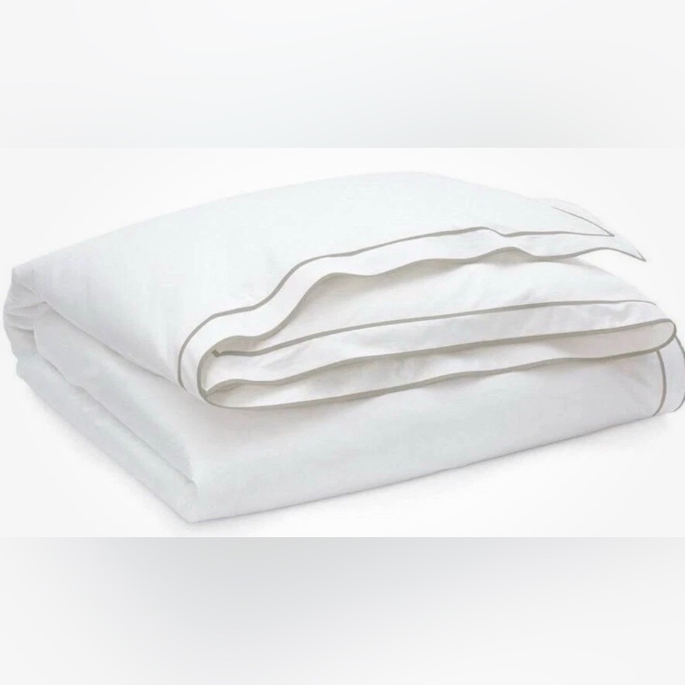 Ralph Lauren Spencer 100% Cotton White/Gray Border Queen Duvet Cover.